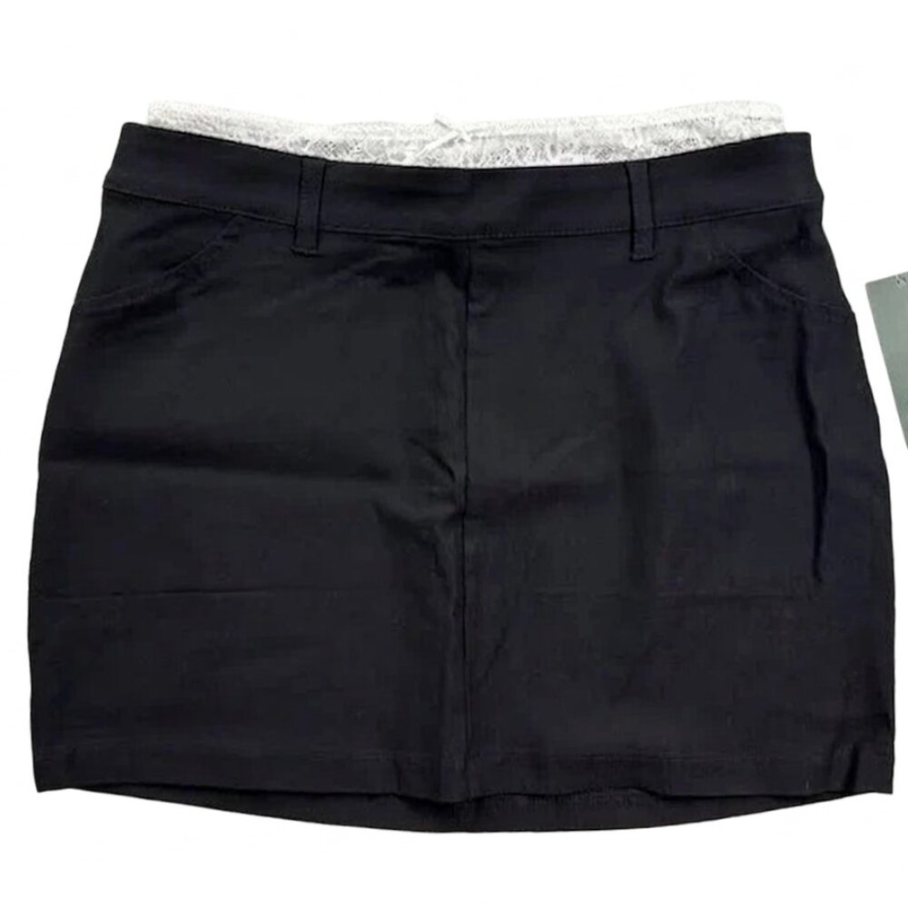 Wild Fable Women's Mini Skirt Peek A Boo Pull On Black with White Lace NWT